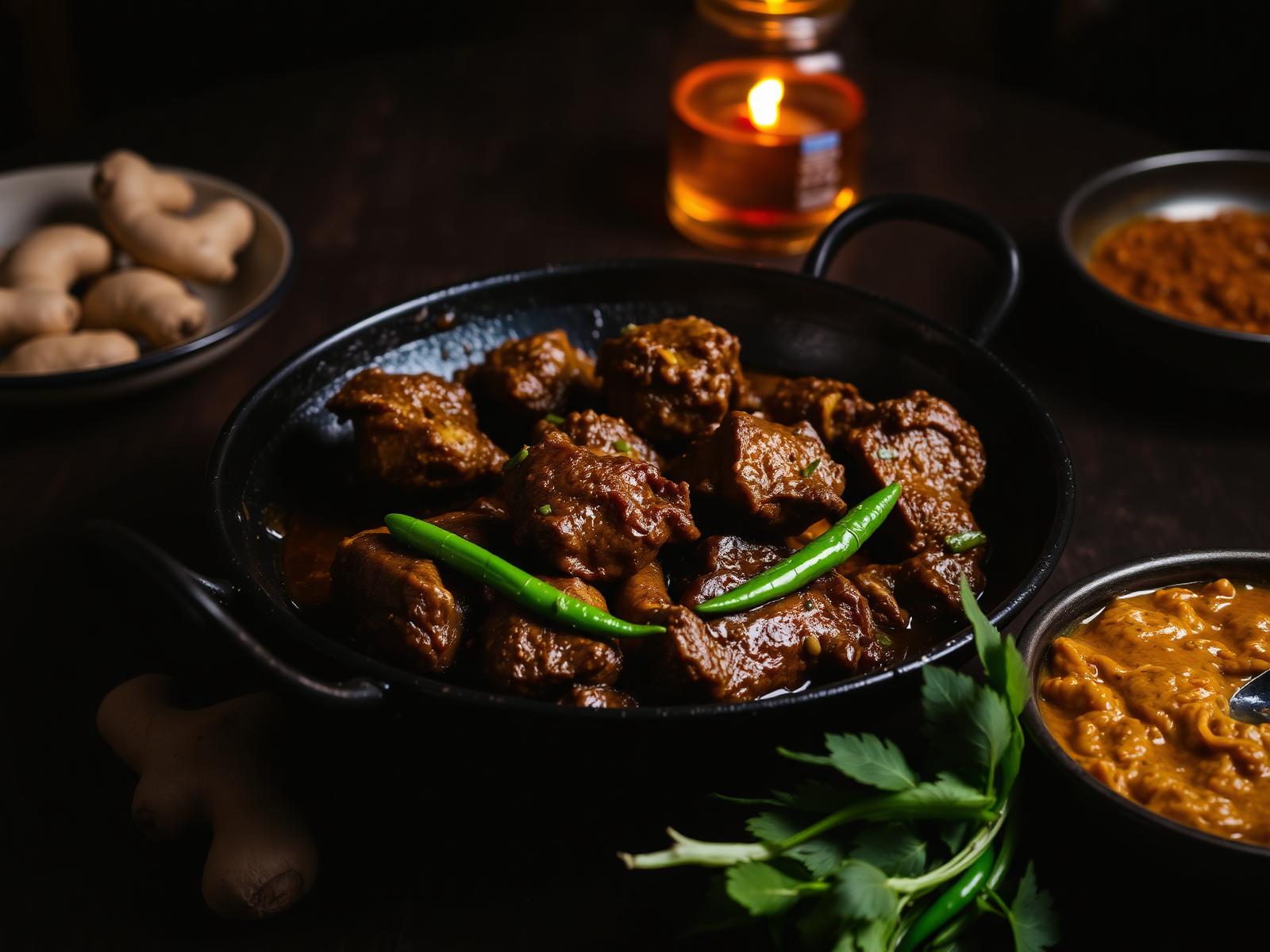 Bannu mutton karahi in black iron wok